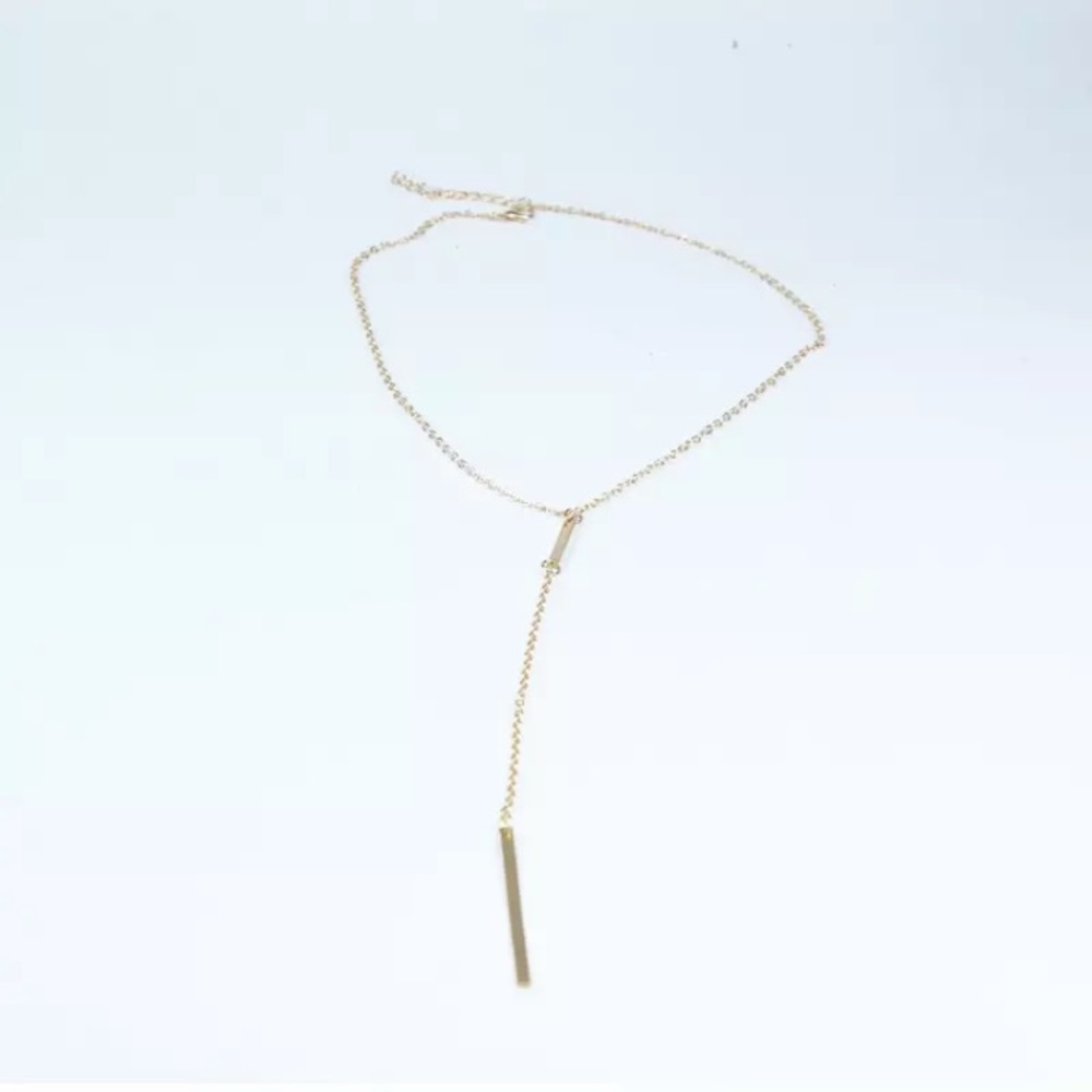 New! Gold Double Bar Drop Necklace - Picture 3 of 9